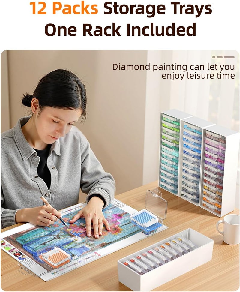 Redtwo 3-in-1 Diamond Painting Storage Containers Trays-12pcs, Unique Two Layers Diamond Art Accessories Trays with Lids, Beads & Drills Storage & Line-Up, with 143 Labels and 1 Rack - Image 4